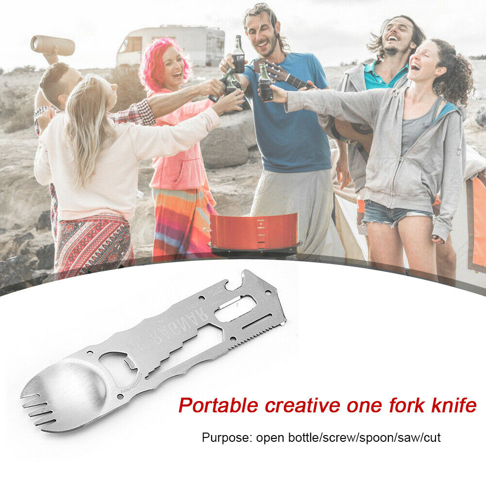 Outdoor EDC Portable Cutlery Fork Spoon Bottle Opener Camping Picnic Tool @