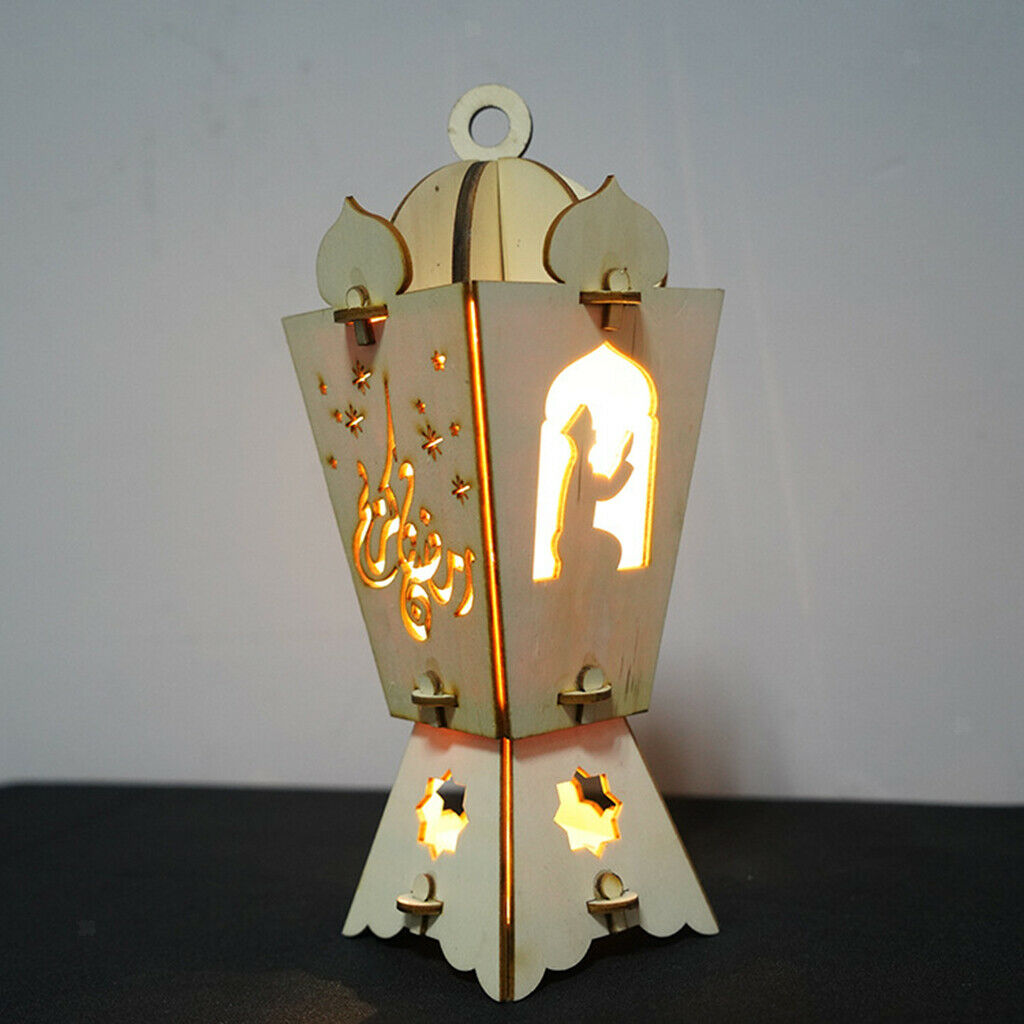 Eid Ramadan Mubarak LED Lights Wood Lantern Crafts Table Lamp Party Supplies