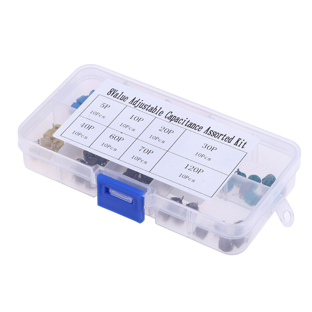 80x Trimm Electrolytic Capacitors Assortment, Range 5P 10P 20P 30P 40P 60P 70P