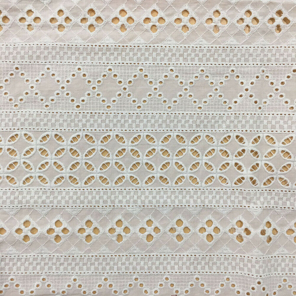 Cotton Embroidered White Hollow Fabric Cloth DIY Sewing Clothes Dress Patchwork