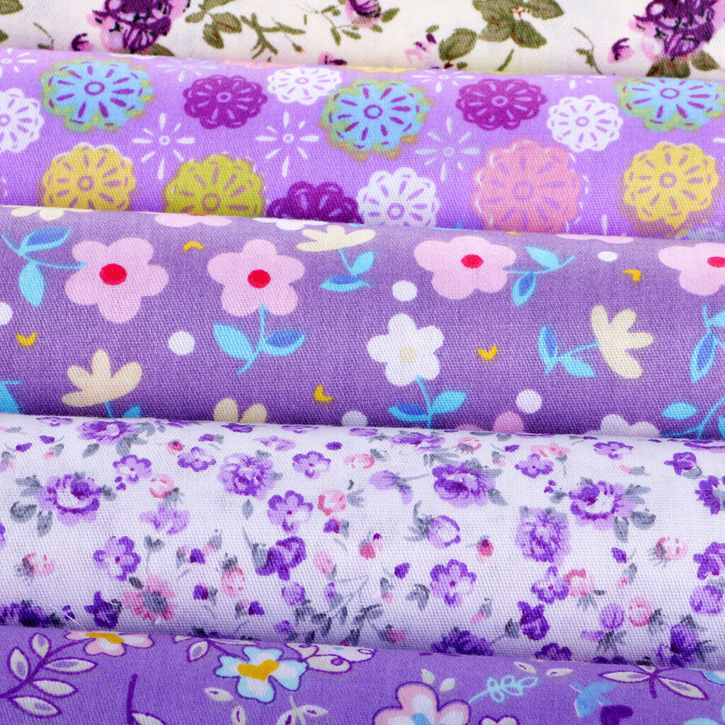 10x Purple Floral Print Cotton Fabric Remnants for Bedding Patchwork 40x50cm