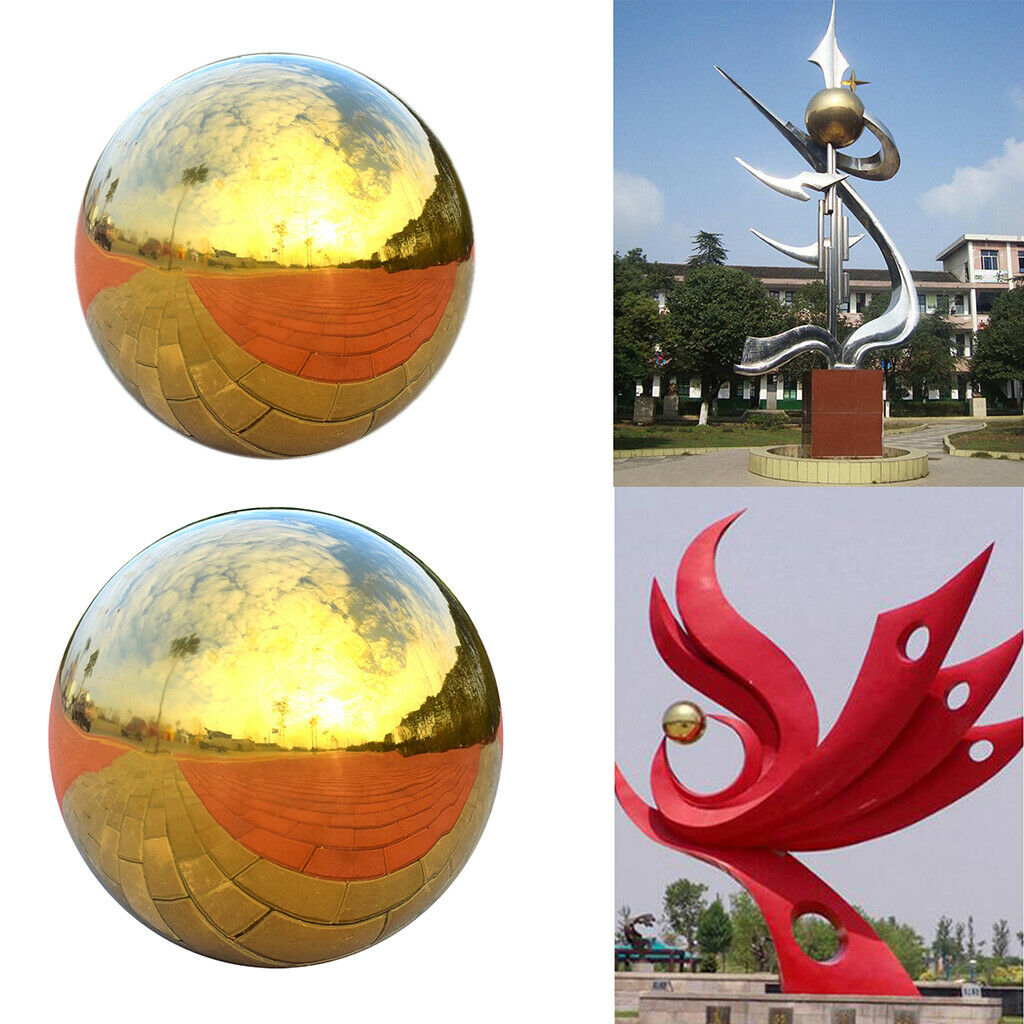 Set of 2 Stainless Steel Hollow Ball Seamless Mirror Sphere Pond Decor