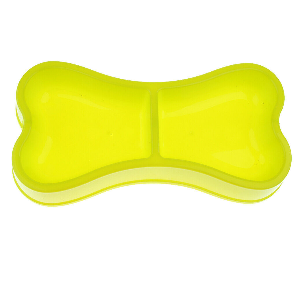 Pet Dog Cat Bone Shape Plastic Food Water Dish Double Bowl Feeder Light Green
