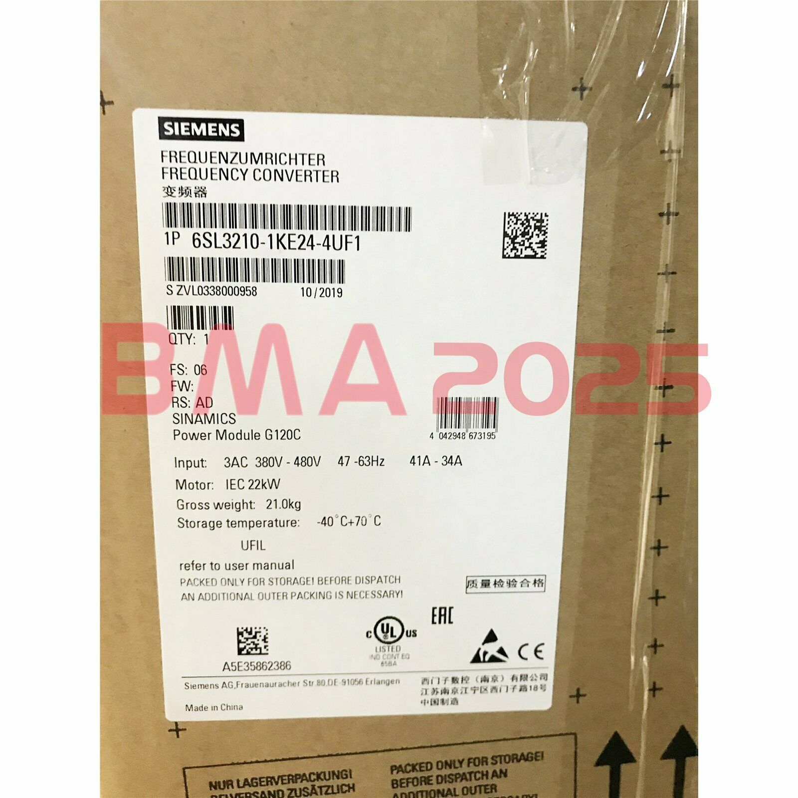 1PC New 6SL3210-1KE24-4UF1 Inverters 22KW 1year warrantyfree Ship SM9T
