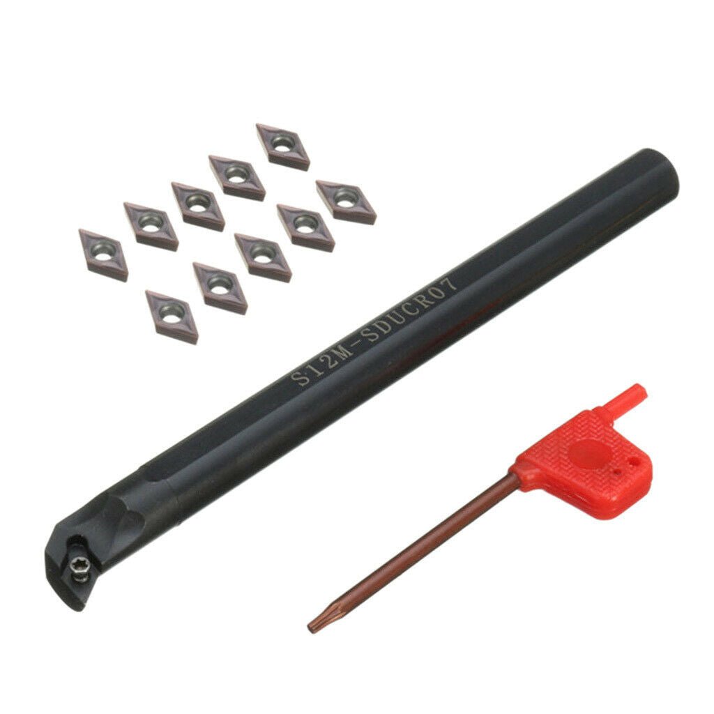 Lathe Turning Tool Boring Bar 150mm+10Pcs DCMT0702 Carbide Inserts Cutter+T8