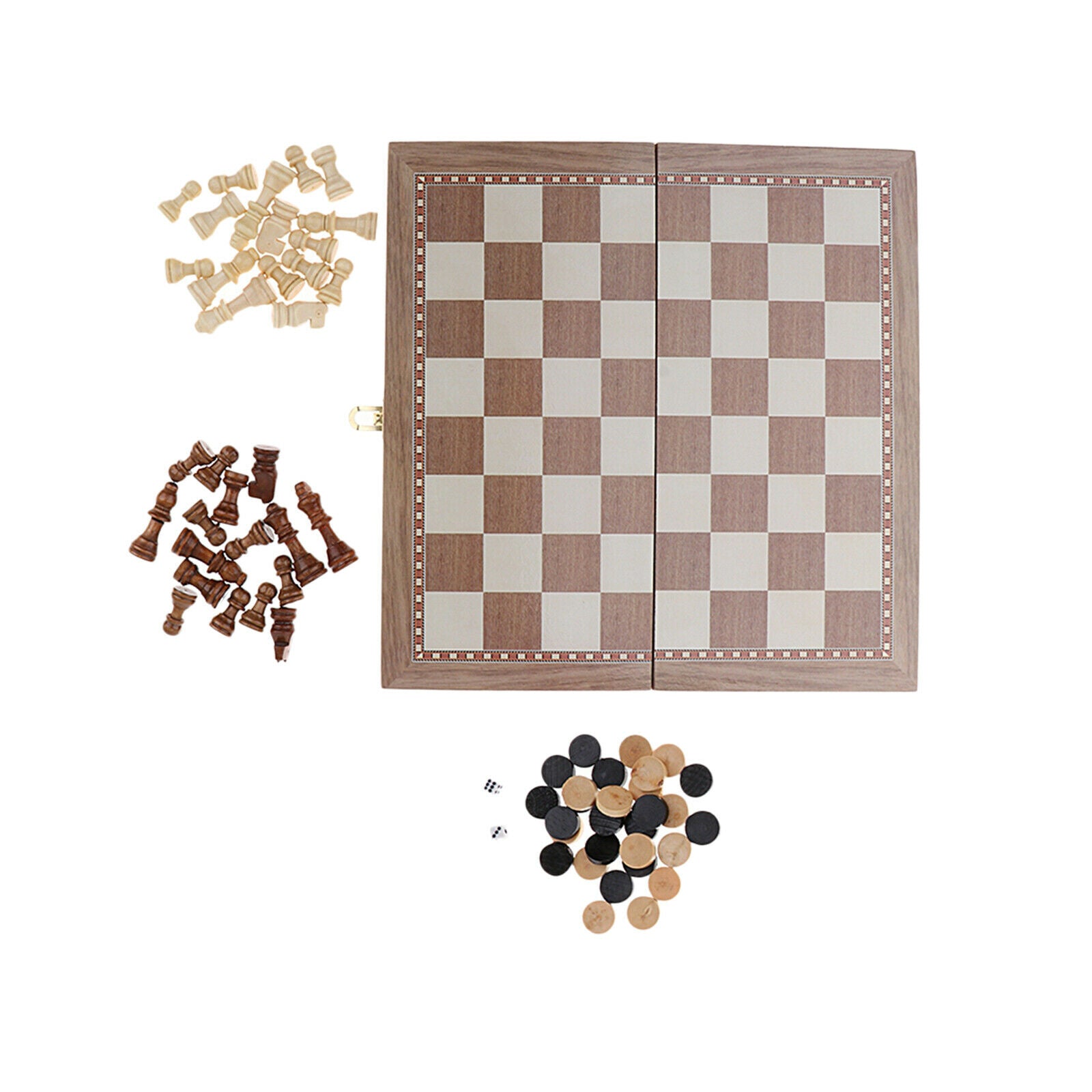 Wooden Folding Chess Set Backgammon Standard Puzzle Game Set Gift
