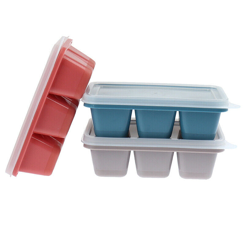 3pcs 6 Grids Food Grade Silicone Ice Tray Home with Lid DIY Ice Cube Mold.l8