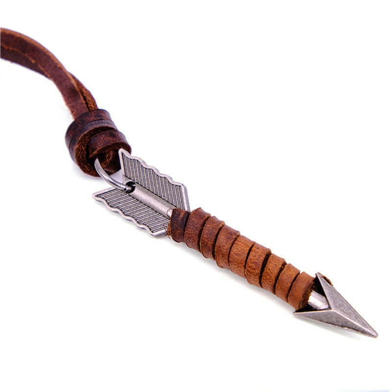 Unique Creative Arrow Pendant Unisex Retro Long Chain Leather Rope Necklac.l8