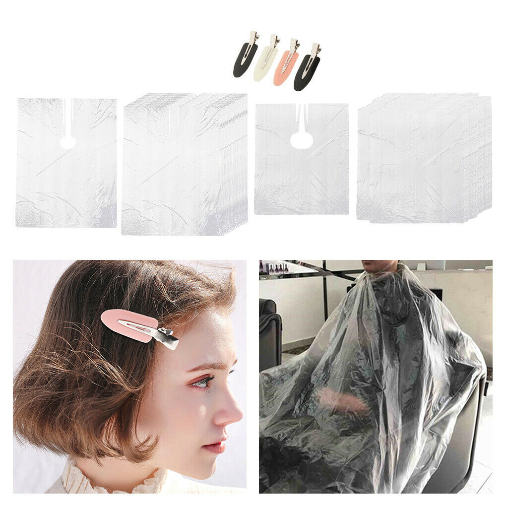 150X Disposable Hair Cutting Cape Cloth Gown Barber Apron w/ 4pcs Hair Clips