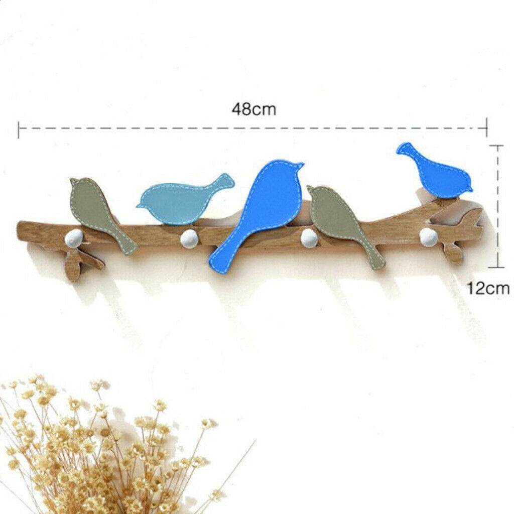Wooden Bird Decorative Wall Mounted Multi-hooks Bedroom Bathroom Living Room