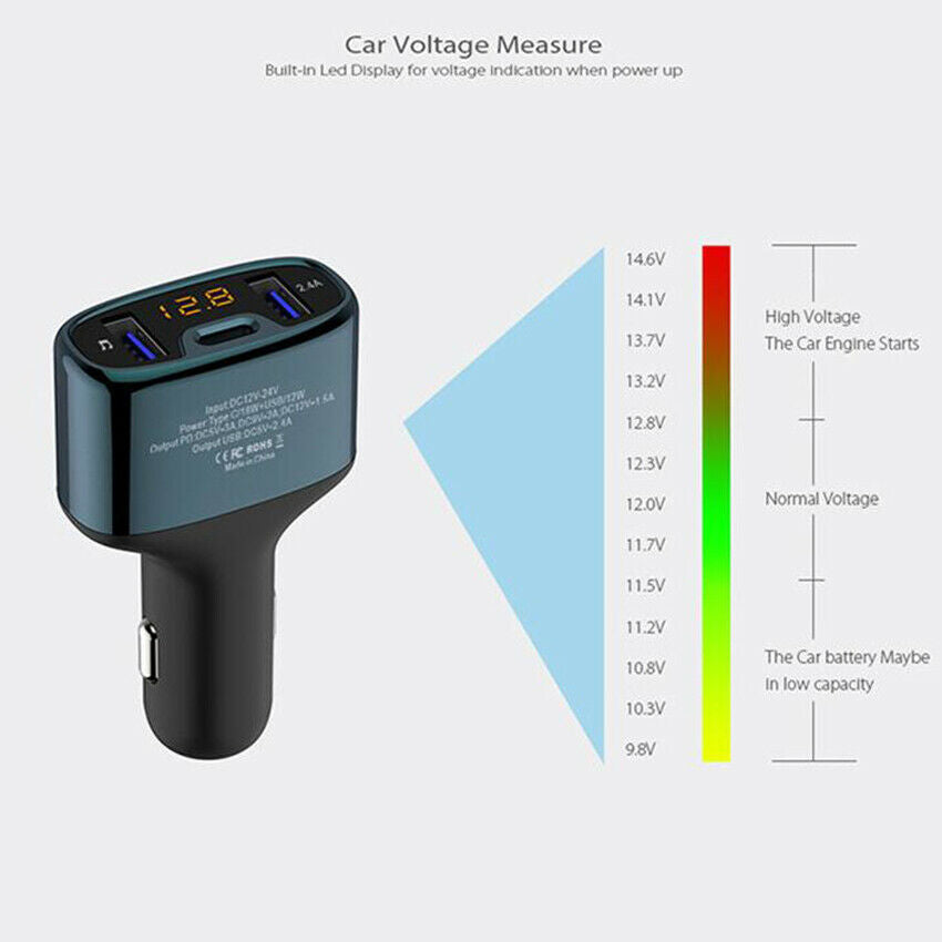 Car Charger Fast Quick Charge LED Dual TYPE-C USB Port Adapter HandsFree