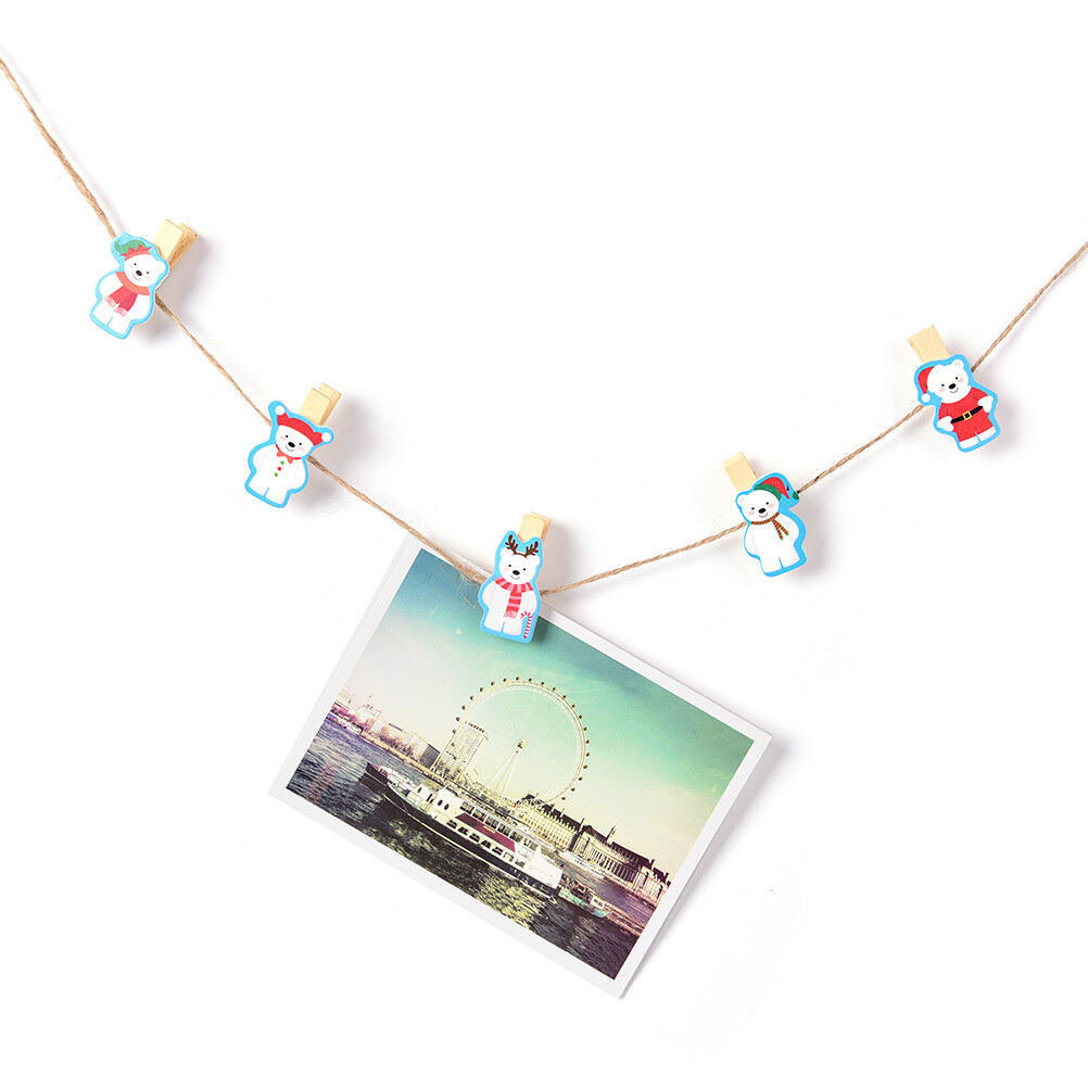 10PCS/Set Christmas Bear Wood Clips Photo Paper Pegs Clothespin Craft Deco.l8