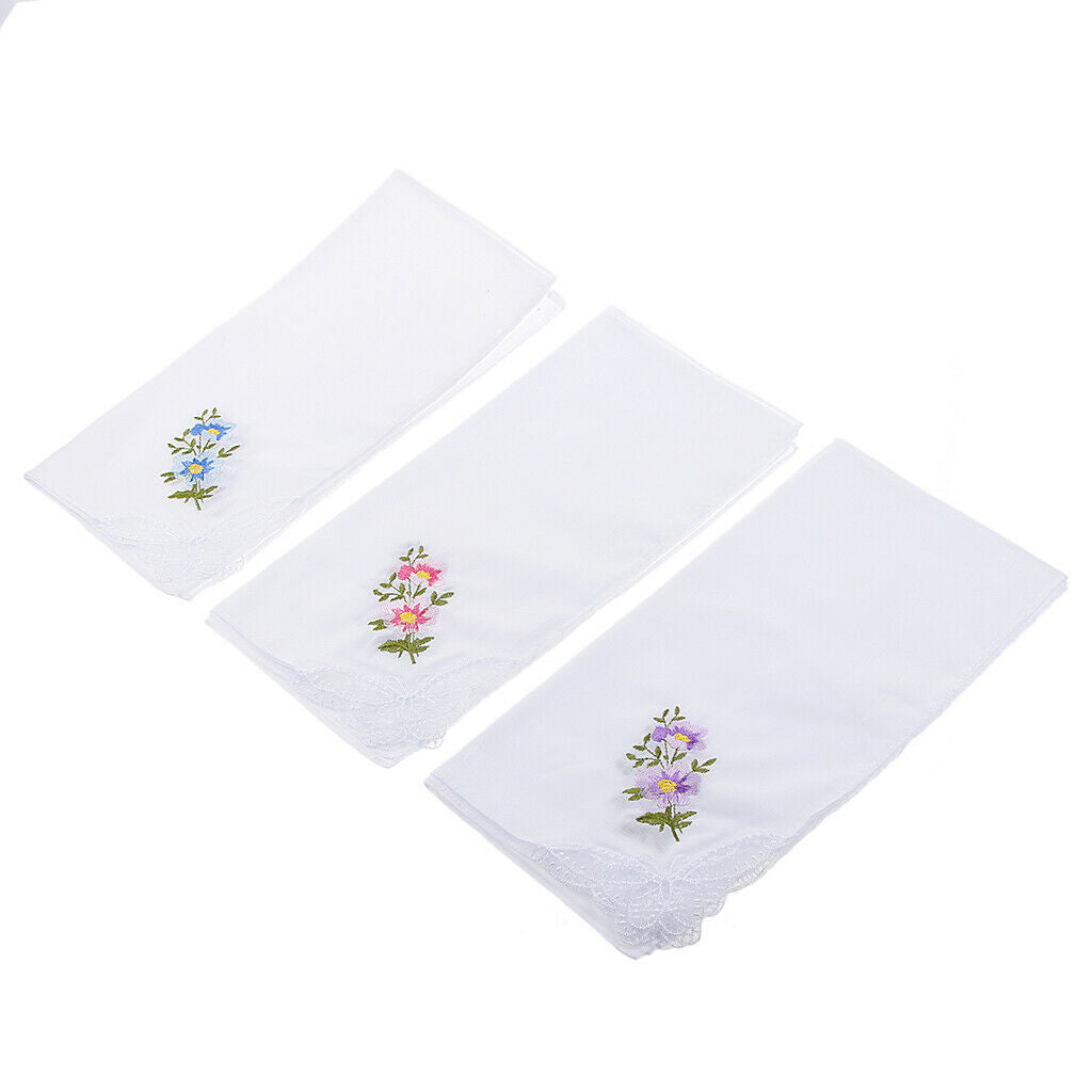 Pack Of 24 Cotton Fabric Handkerchiefs Embroidery With Lace Trim
