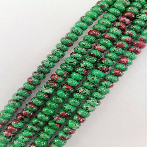 1 Strand 8x5mm Rose&Green Ruby in Fuchsite Rondelle Abacus Spacer Beads HH9356