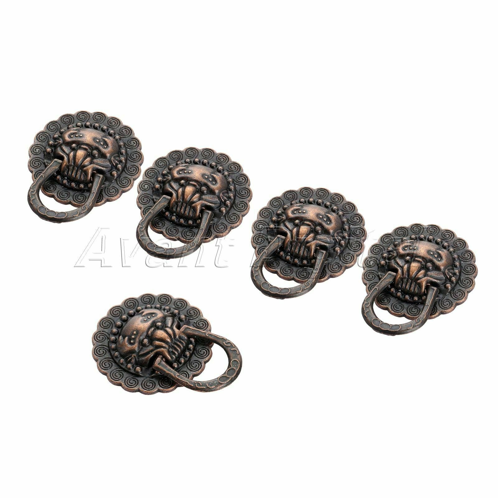 5pc Metal Lion Head Furniture Cabinet Knobs Ring Drawer Door Pull Handle 29*37mm