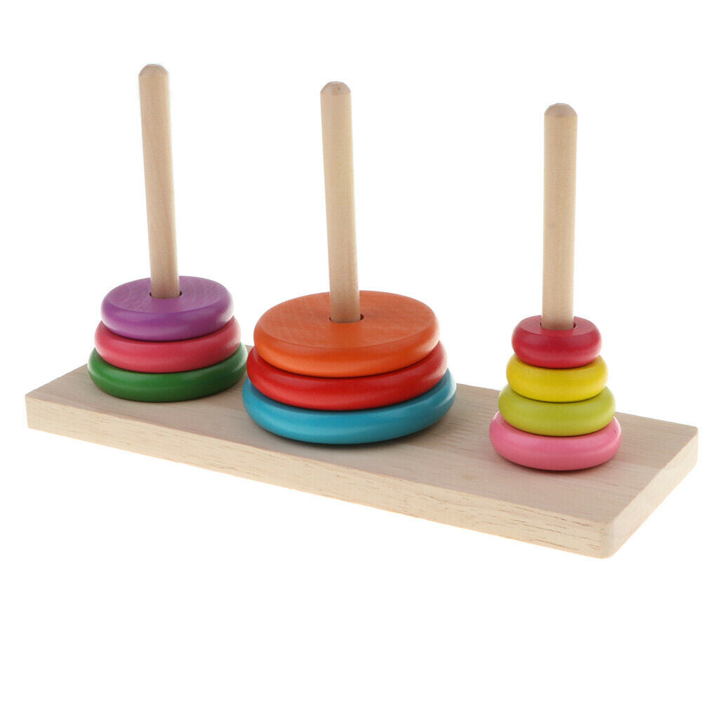Rainbow Wooden Collection Creative Tower of Hanoi, Wooden Colorful Ten Rings