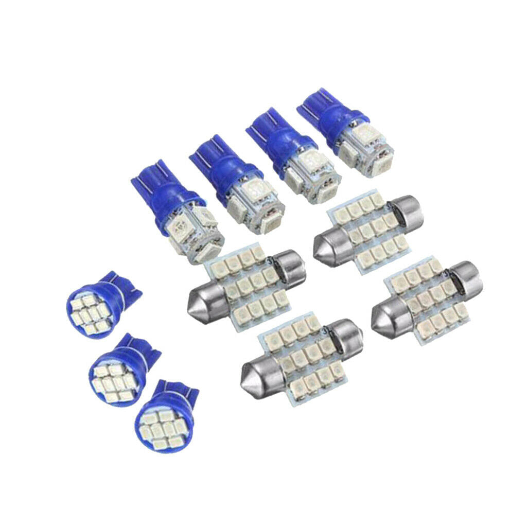 11 Pieces Universal Blue LED Lights Interior T10 & 31mm Map Dome Light Lamp