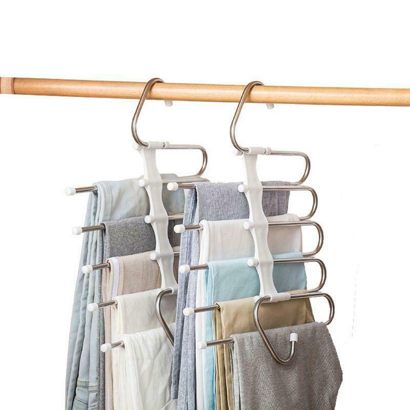 Multifunction Pants Hanger 5 Tier Stainless Trousers Rack Clothes Storage
