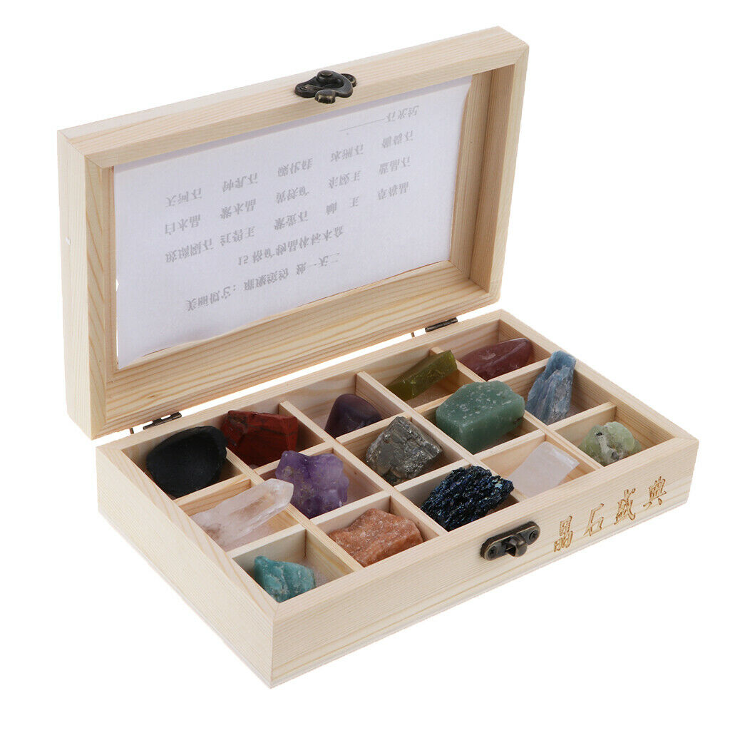 Set of 15 Drum Stones Crystal Stones Quartz Crystals Stone with Wooden Box for