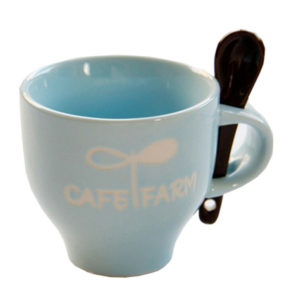 Set of 2, Mini Ceramic Coffee Mugs Espresso Cups w/ Spoon 4oz Green Blue
