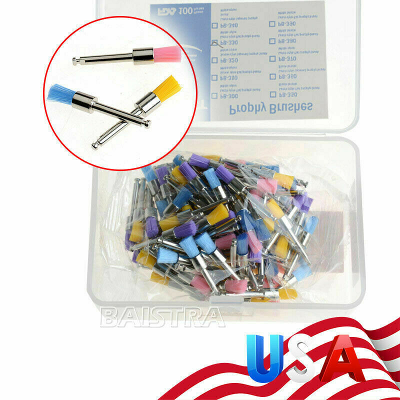 100pzas Tazón de Fuente de Nylon Colorido Dental Cepillo Profiláctico Pulido
