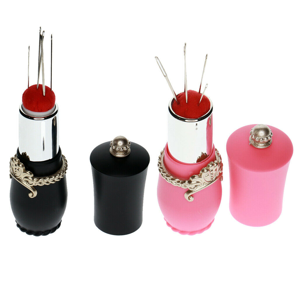 4x Lipstick Shape Needles Pillow Holder with 5pcs Sewing Needles