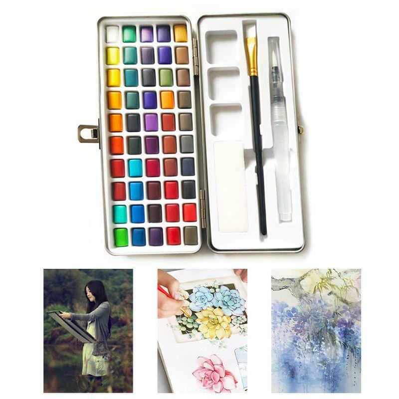 50 Colors Solid Watercolor Paint Pigment Set Portable for Beginner Drawing Art