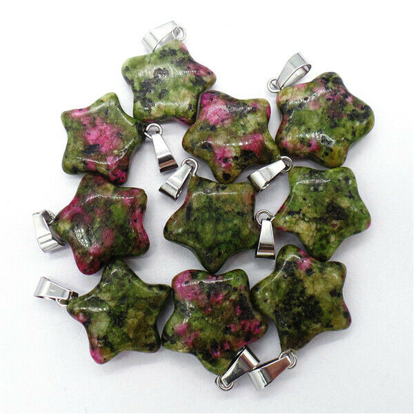 100Pcs 20x7mm Rose&Green Ruby in Fuchsite Pentagram Star Pendant Bead HH8254