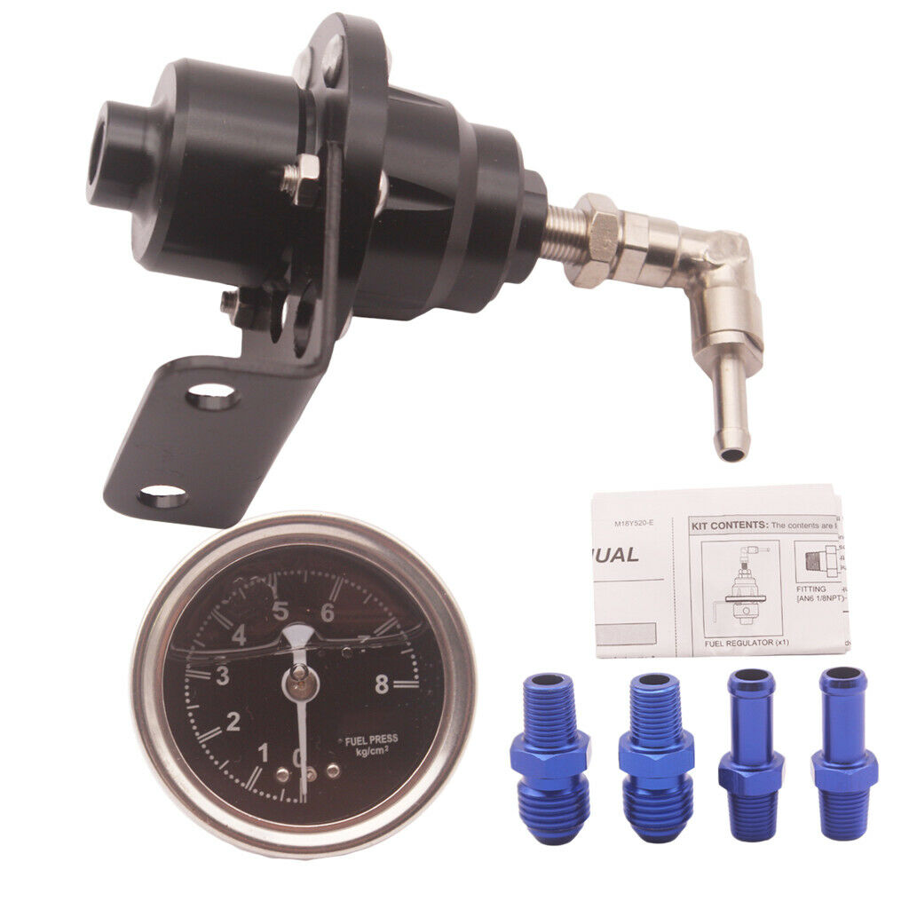 Adjustable 1-160 Psi Fuel Pressure Regulator Kit With Liquid Gauge Black
