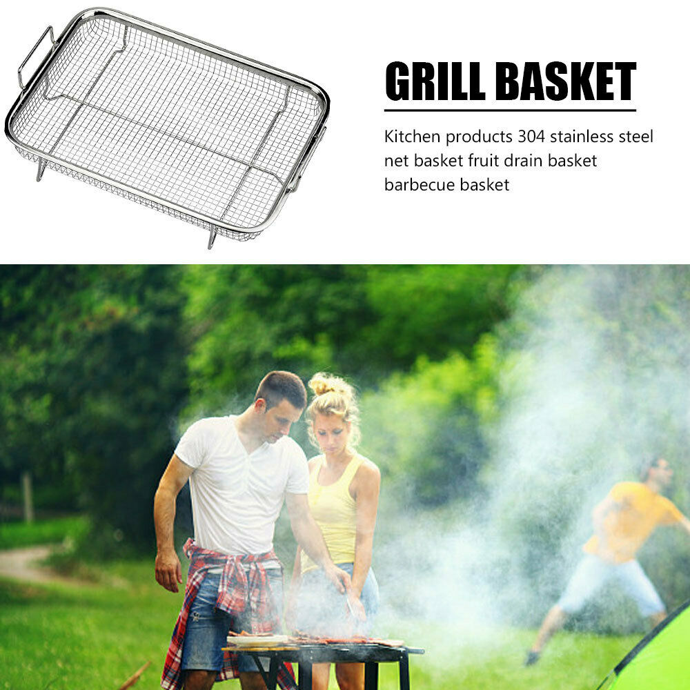Stainless Steel Grill Basket Oven Crisper Basket Fruits Washing Kitchen Drying