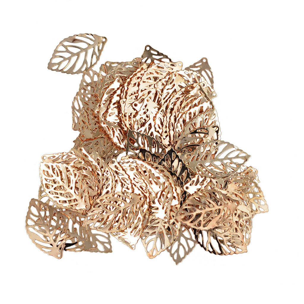 100 Pieces Hollow Tree Leaves Golden Color Charms Pendants Jewelry Findings