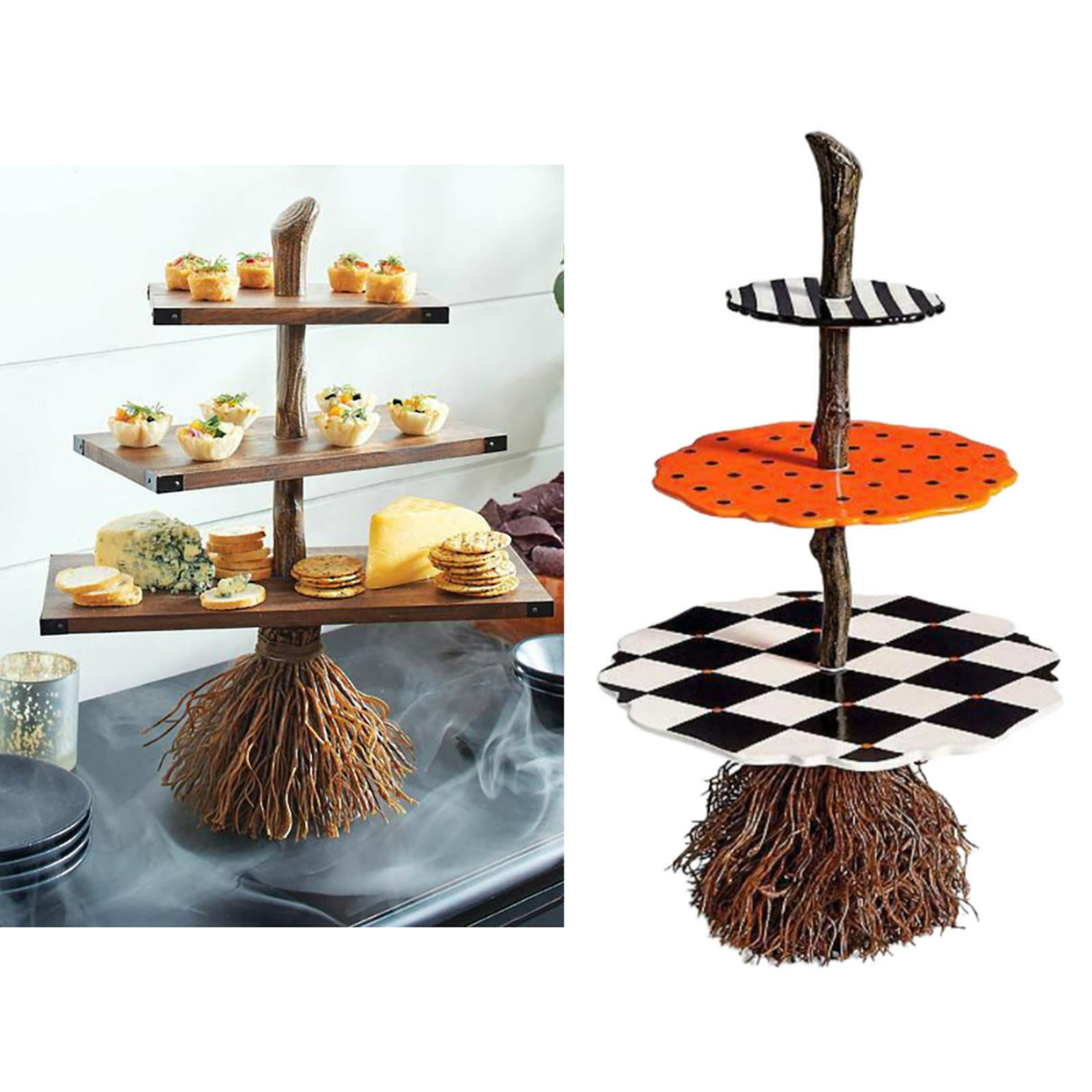 Halloween Broomstick Server Plates Cute Snack Stand Cakes Fruit Desserts Candy
