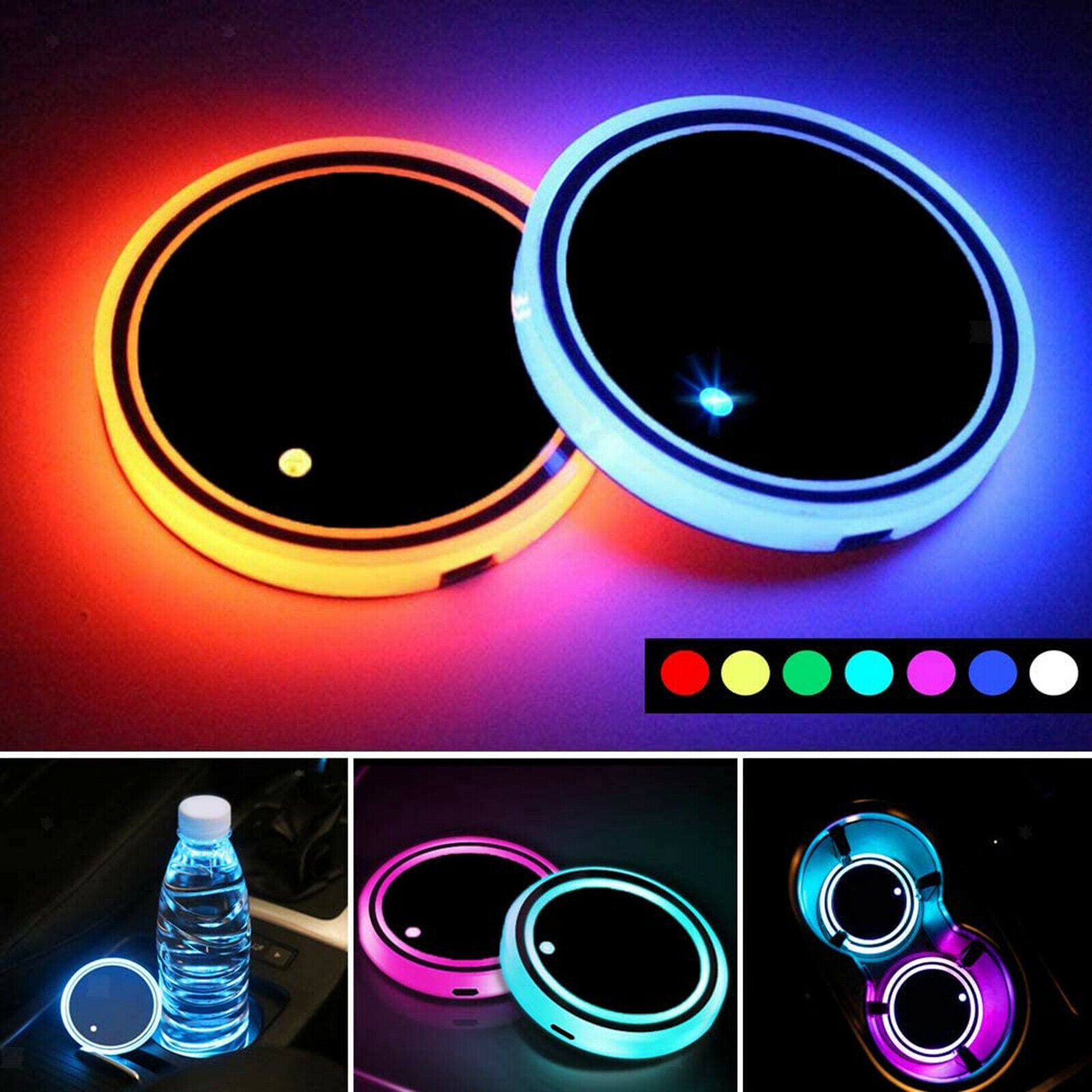 2PCS LED Cup Holder Luminescent Coaster 7 Colors USB Charging for Drink Mat