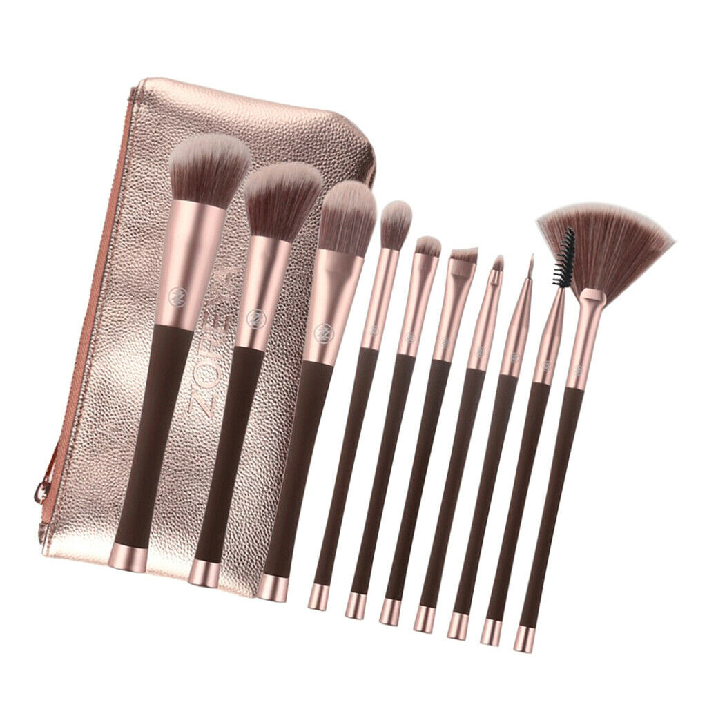 10x Synthetic Makeup Foundation Concealer Bronzer Liquid Brush Kit Brown