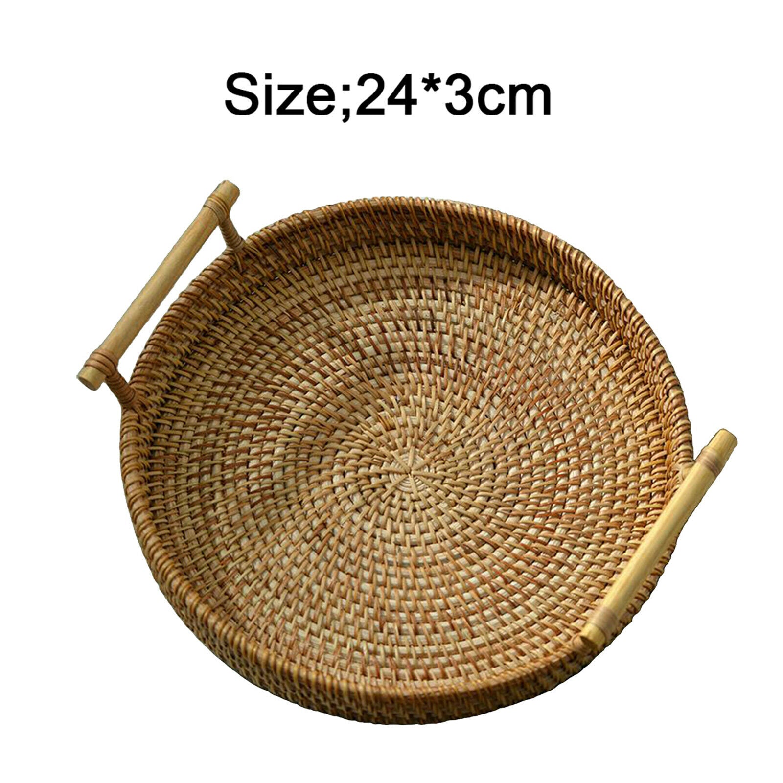 Handwoven Bread Basket Wicker Storage Tray Tea Drinks Snack Home Decor 24x3cm