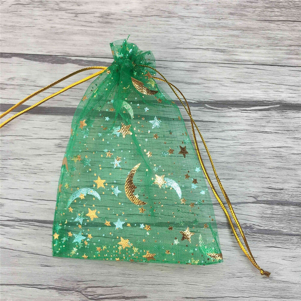 100Pcs Star Moon Organza Gift Bags Drawstring Party Wedding Jewelry Pouches Bags