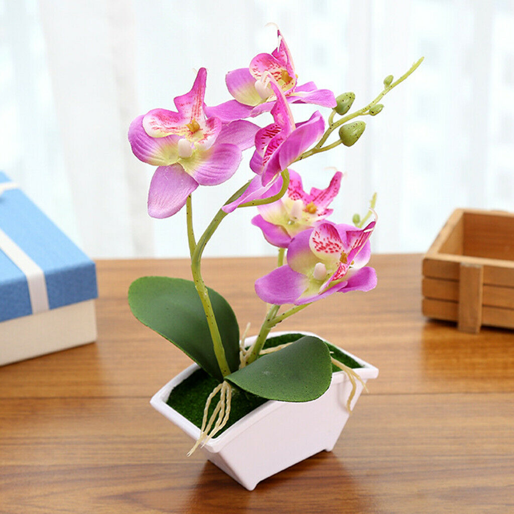 Artificial Orchid Bonsai Flower Stem Potted Plants Party Decor Purple