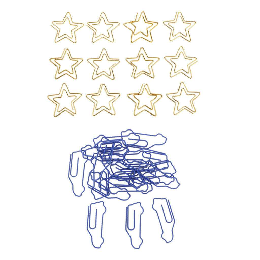 12pcs golden star shape paper clip +20pcs blue car shape marking clips