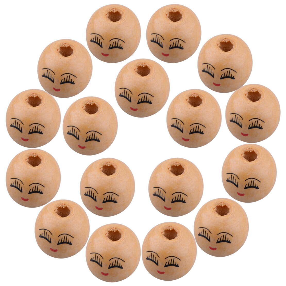 20pcs Wooden Round Face & Eyebrows Loose spacer Beads Jewellery Craft 18mm An