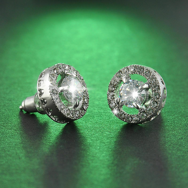 Women's Sanwood Nice Crystal Zircon Inlaid Ear Stud Platinum Plated Earrings Hot