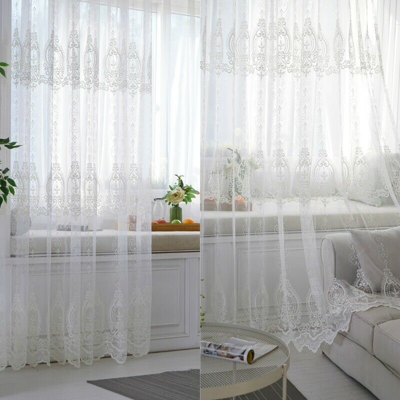 Baroque Embroidery Curtains Fabric Pelmets Lace Tulle Voile Panel Drape Divider