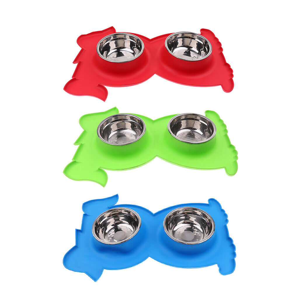 No-Spill and Non-Skid Pet Double Bowl Dog Cat Food Water Feeder  Blue