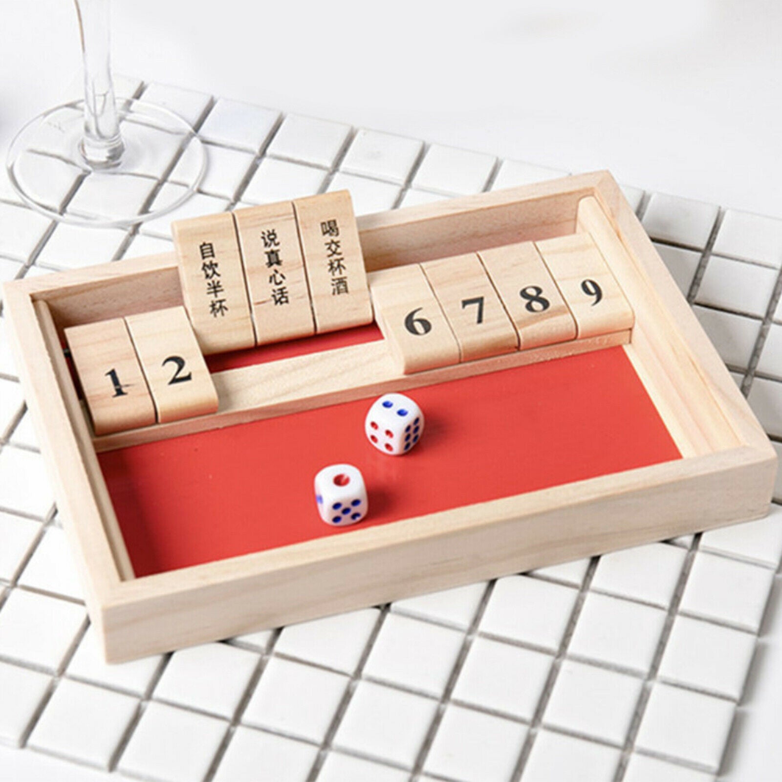 Classic 9 Wooden Numbers Close Box with Dice Board Game Friends Cl