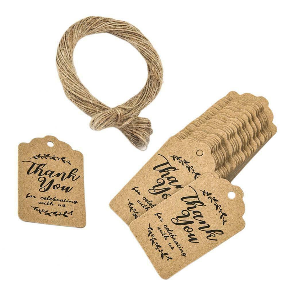 100x Kraft Paper Gift Label Thank You Hanging Tags Bookmarks Gifts Decor