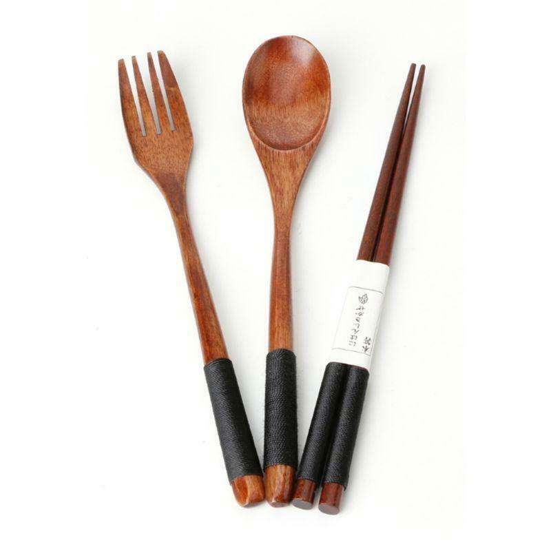4pcs Set Japanese Wooden Chopsticks Spoon Fork Tableware