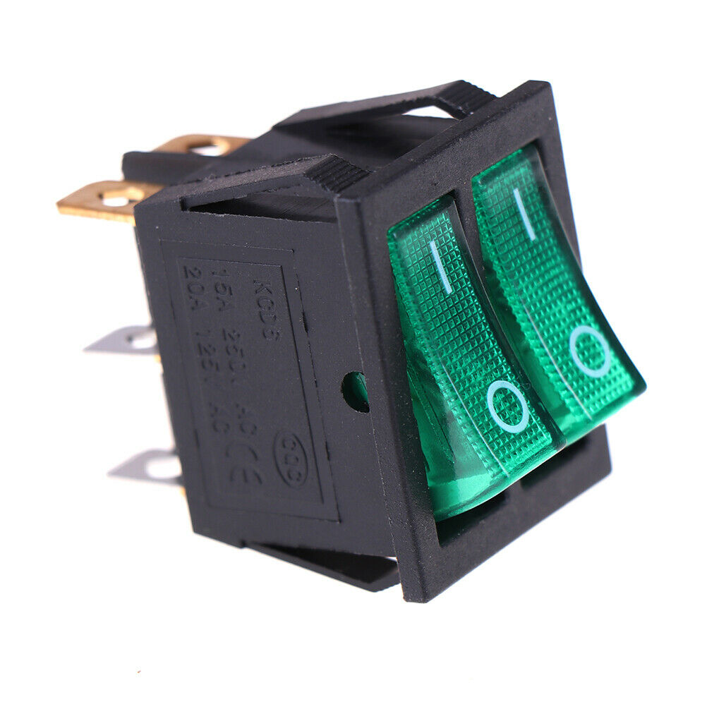 Double boat rocker switch 6 Pin On-Off with green light 20A 125VAC KCD6  .l8