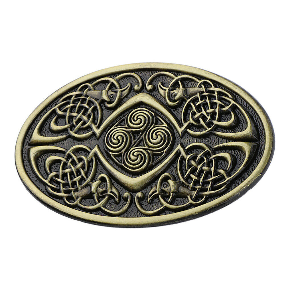 Mens Native American Cowboy Germanic Celtic Pattern Oval Bronze Belt Buckle
