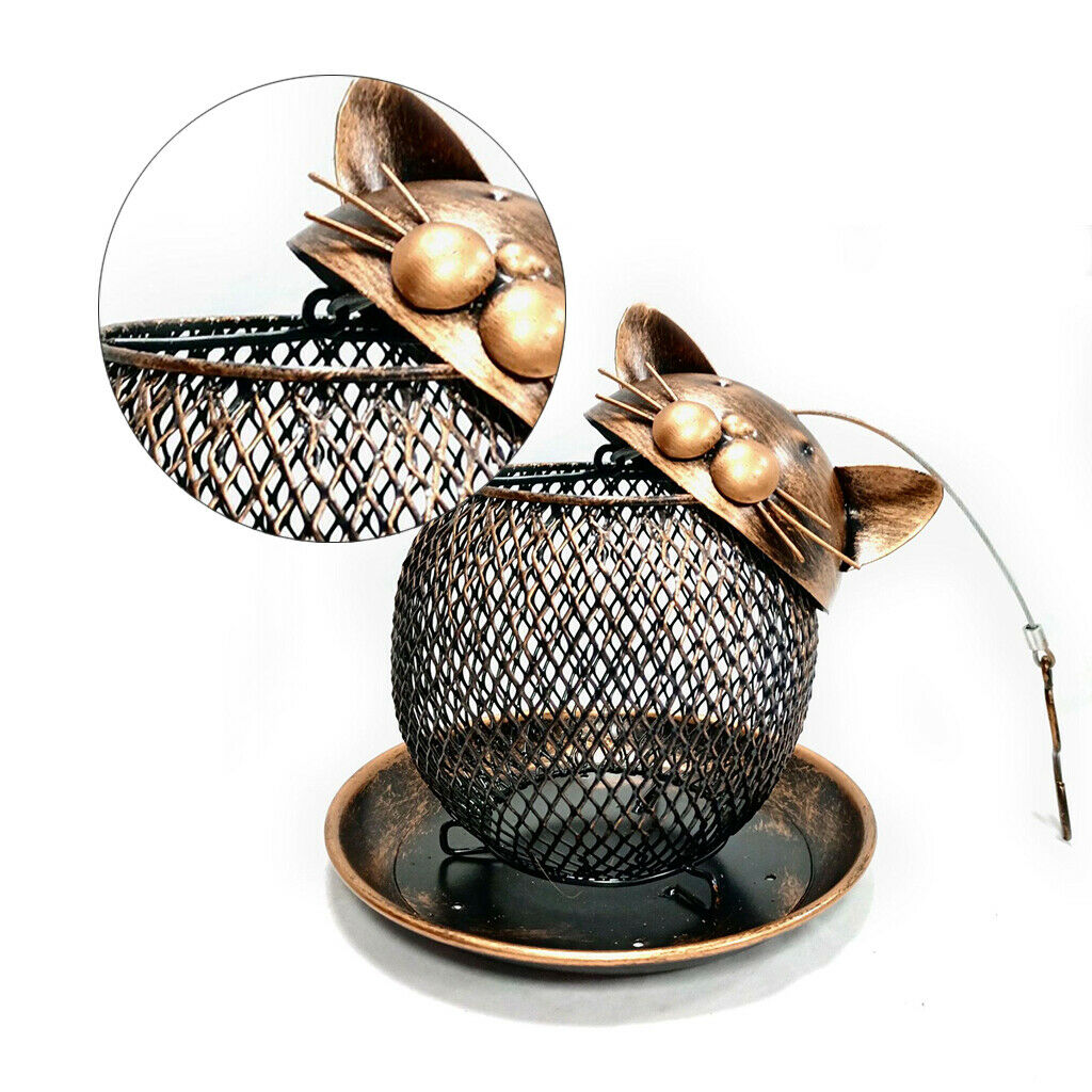 Wild Bird Feeder Cat-Shaped Feeding Nuts Food Dispenser Garden Decoration