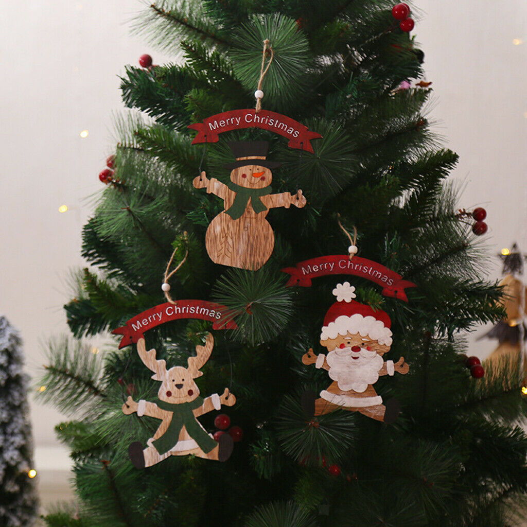 Christmas Snowman Wooden Pendants Xmas Ornaments Room Party Hanging Decor