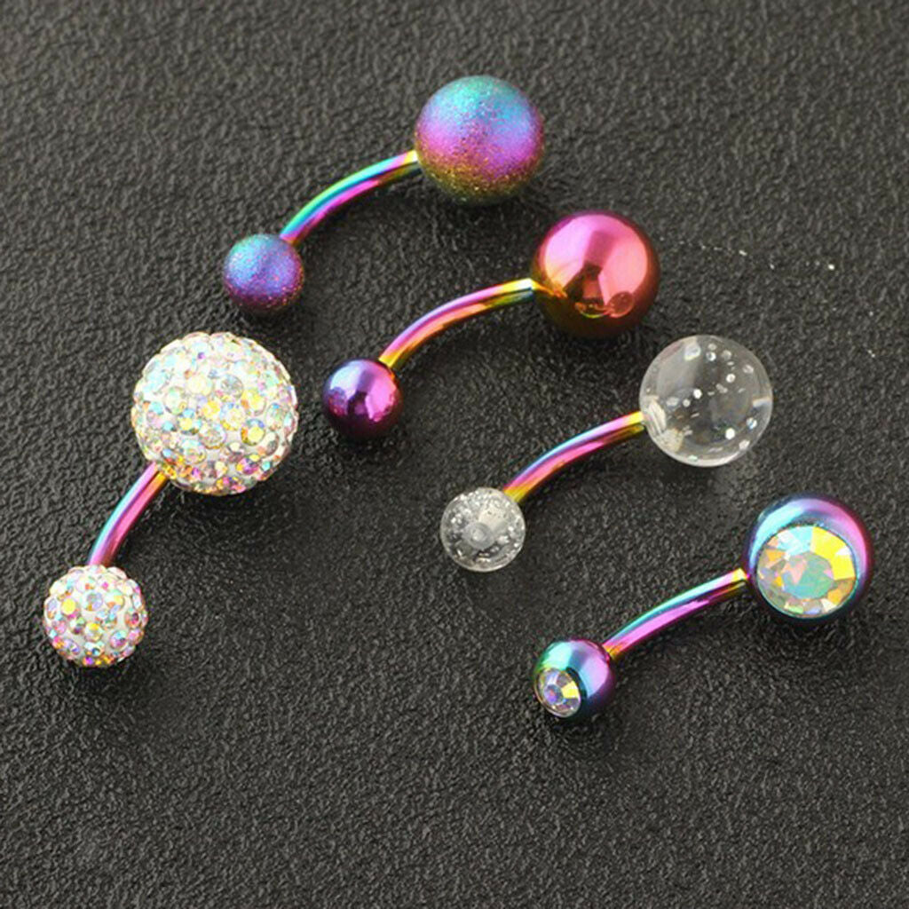 5pcs Steel Crystal Rhinestone Belly Button Navel Ring Piercings Jewelry